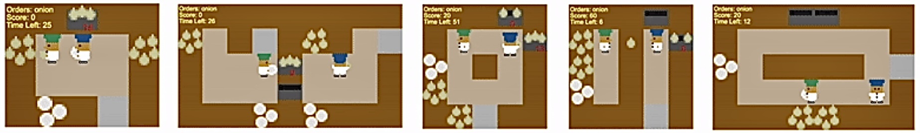 Five Overcooked-AI layouts